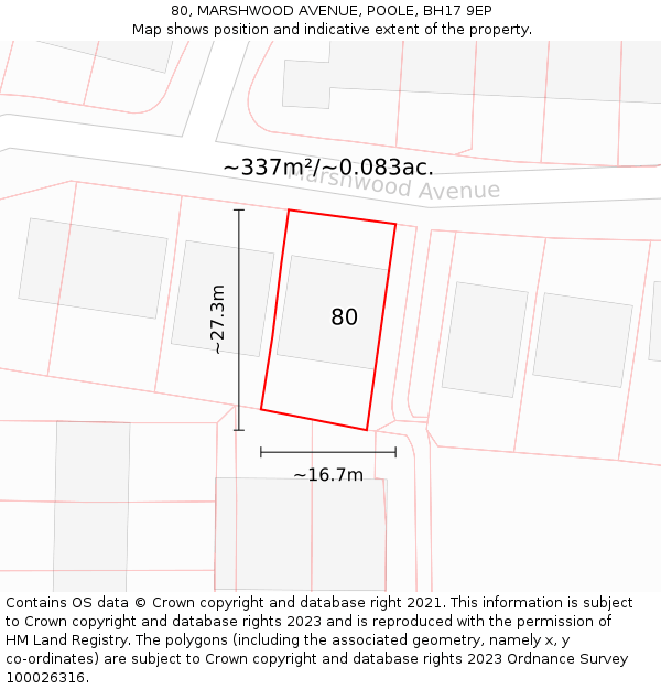 80, MARSHWOOD AVENUE, POOLE, BH17 9EP: Plot and title map