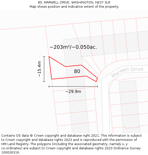 80, MARWELL DRIVE, WASHINGTON, NE37 3LR: Plot and title map