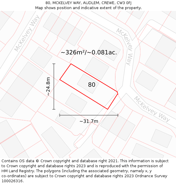 80, MCKELVEY WAY, AUDLEM, CREWE, CW3 0FJ: Plot and title map