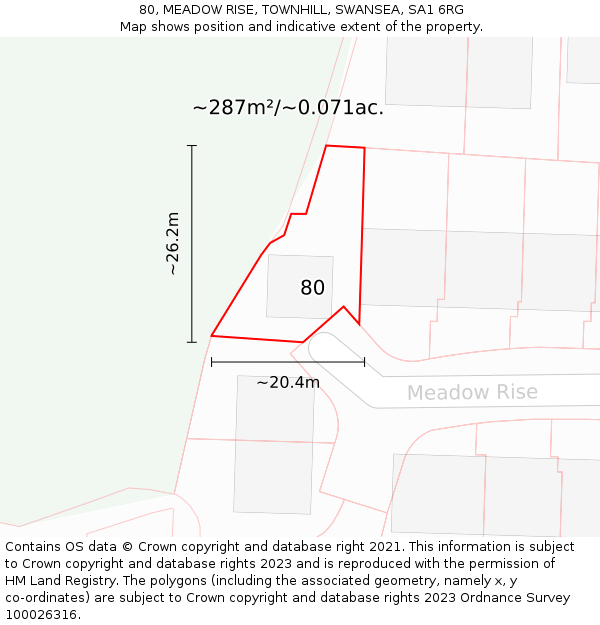 80, MEADOW RISE, TOWNHILL, SWANSEA, SA1 6RG: Plot and title map