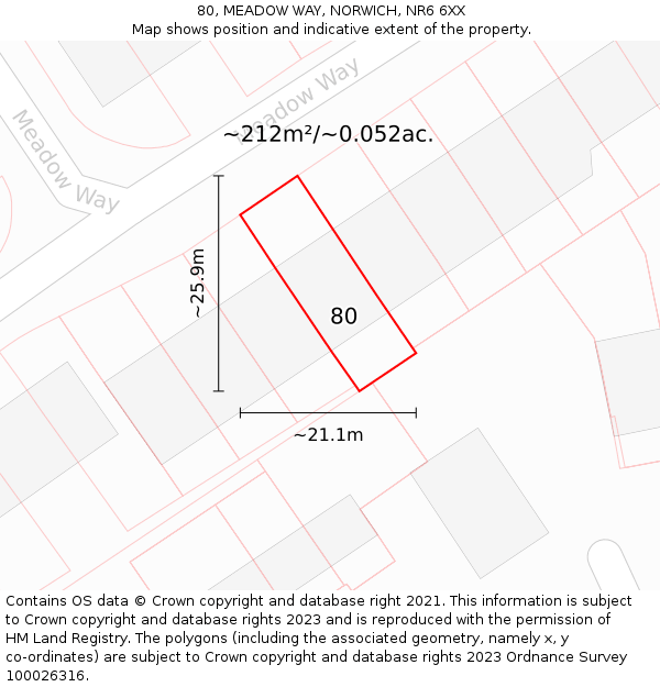 80, MEADOW WAY, NORWICH, NR6 6XX: Plot and title map