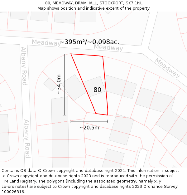 80, MEADWAY, BRAMHALL, STOCKPORT, SK7 1NL: Plot and title map