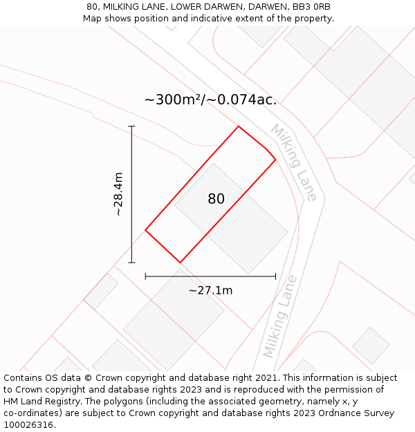 80, MILKING LANE, LOWER DARWEN, DARWEN, BB3 0RB: Plot and title map