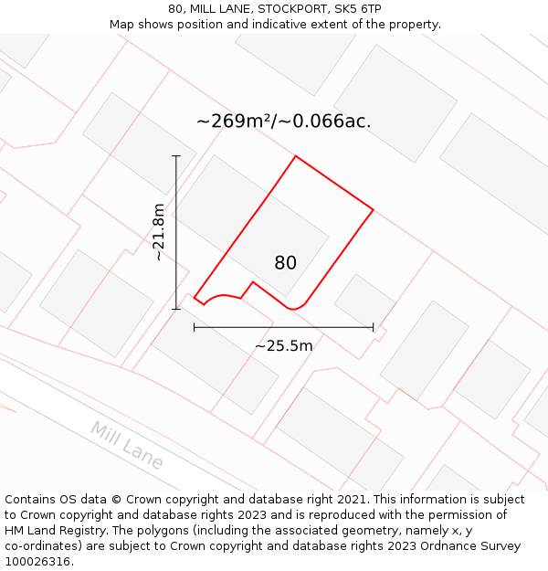 80, MILL LANE, STOCKPORT, SK5 6TP: Plot and title map