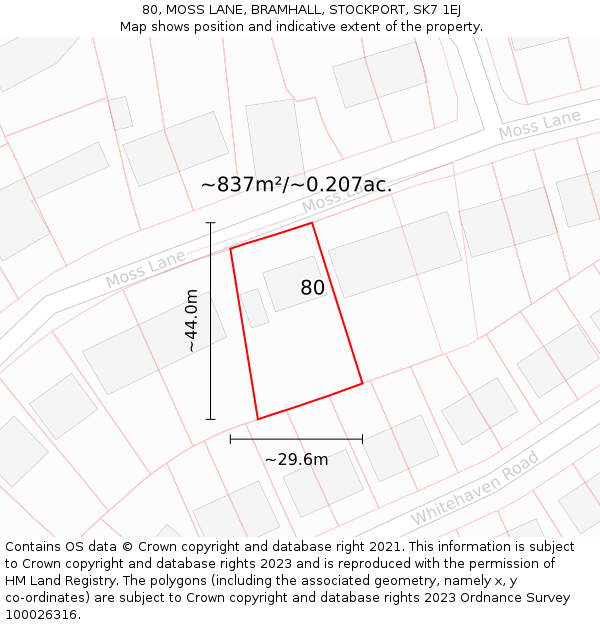 80, MOSS LANE, BRAMHALL, STOCKPORT, SK7 1EJ: Plot and title map