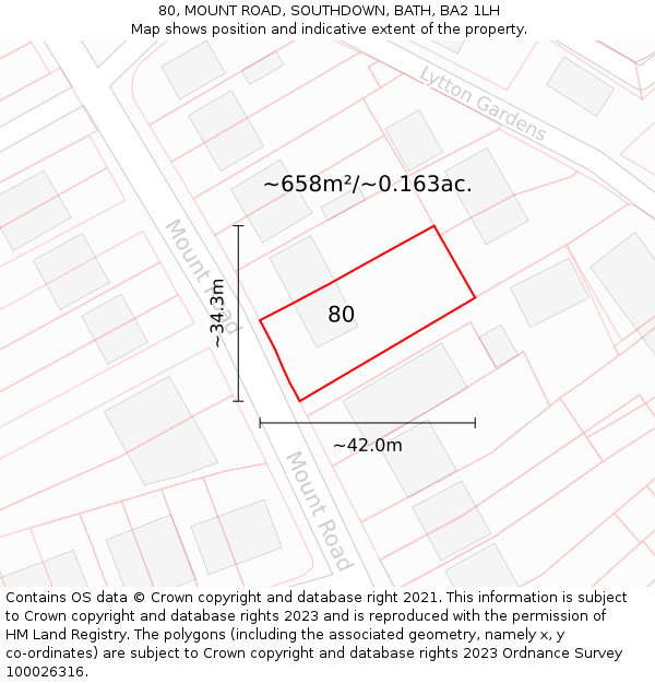 80, MOUNT ROAD, SOUTHDOWN, BATH, BA2 1LH: Plot and title map