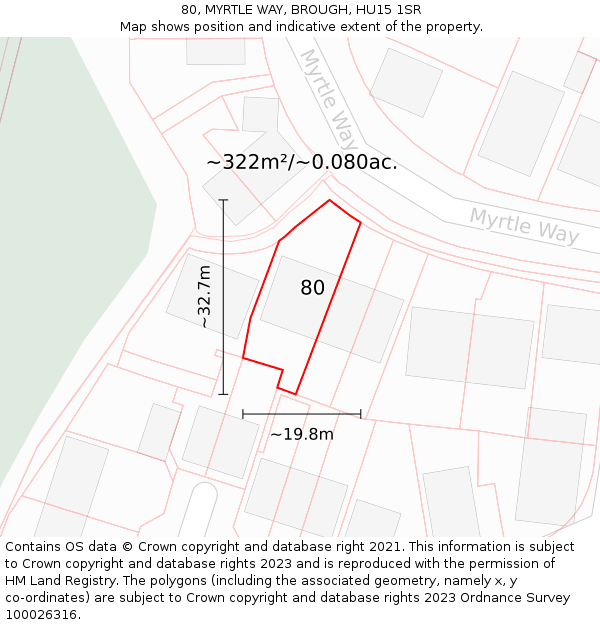 80, MYRTLE WAY, BROUGH, HU15 1SR: Plot and title map