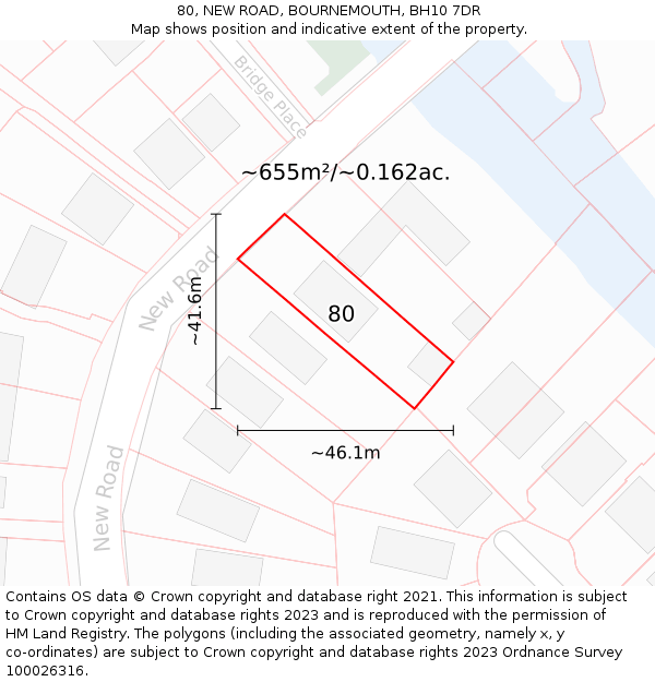 80, NEW ROAD, BOURNEMOUTH, BH10 7DR: Plot and title map