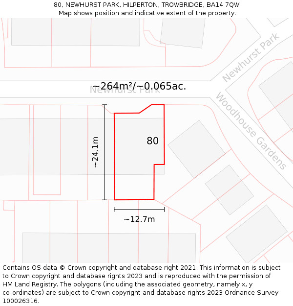 80, NEWHURST PARK, HILPERTON, TROWBRIDGE, BA14 7QW: Plot and title map