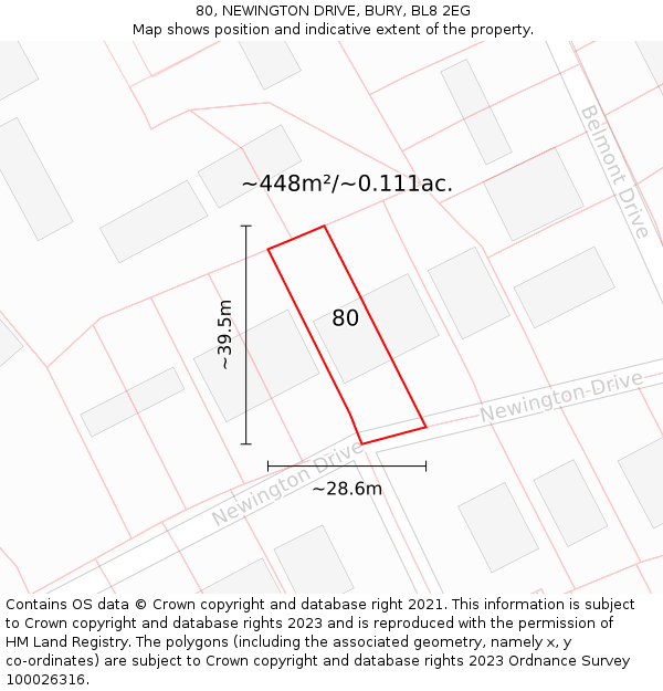 80, NEWINGTON DRIVE, BURY, BL8 2EG: Plot and title map