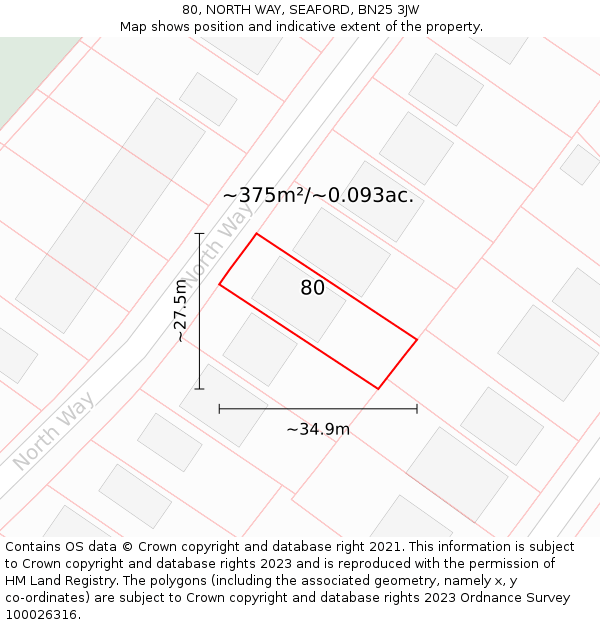 80, NORTH WAY, SEAFORD, BN25 3JW: Plot and title map