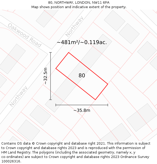 80, NORTHWAY, LONDON, NW11 6PA: Plot and title map