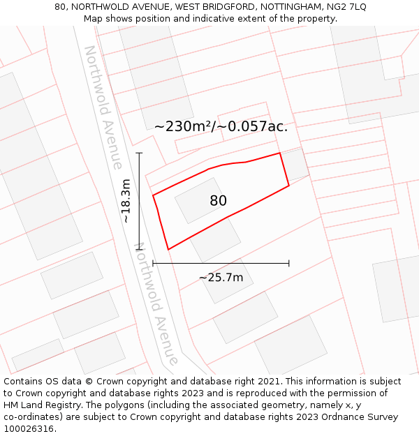 80, NORTHWOLD AVENUE, WEST BRIDGFORD, NOTTINGHAM, NG2 7LQ: Plot and title map