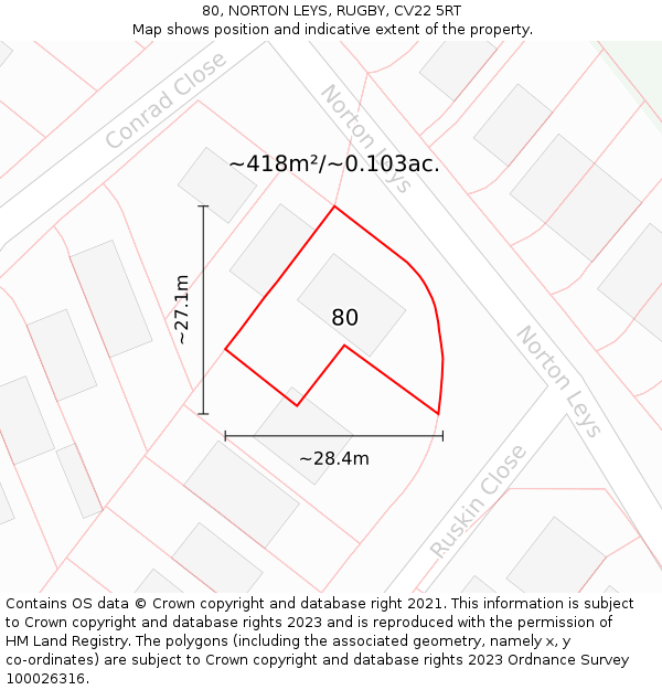 80, NORTON LEYS, RUGBY, CV22 5RT: Plot and title map