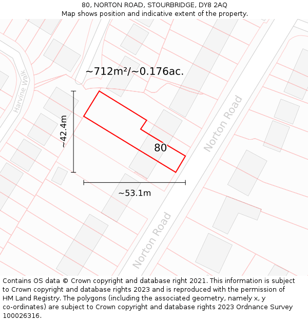 80, NORTON ROAD, STOURBRIDGE, DY8 2AQ: Plot and title map