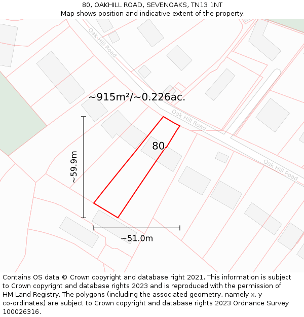 80, OAKHILL ROAD, SEVENOAKS, TN13 1NT: Plot and title map