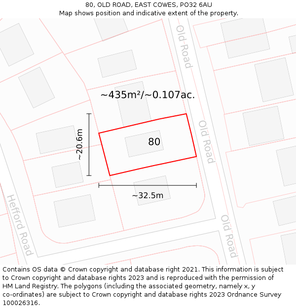 80, OLD ROAD, EAST COWES, PO32 6AU: Plot and title map