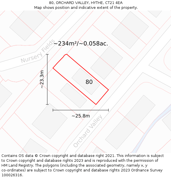 80, ORCHARD VALLEY, HYTHE, CT21 4EA: Plot and title map