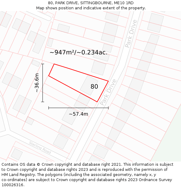 80, PARK DRIVE, SITTINGBOURNE, ME10 1RD: Plot and title map