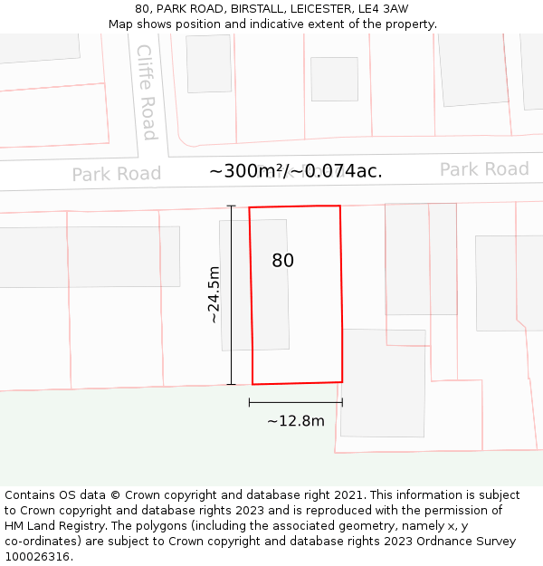 80, PARK ROAD, BIRSTALL, LEICESTER, LE4 3AW: Plot and title map