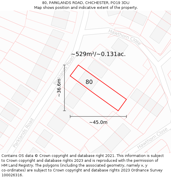 80, PARKLANDS ROAD, CHICHESTER, PO19 3DU: Plot and title map