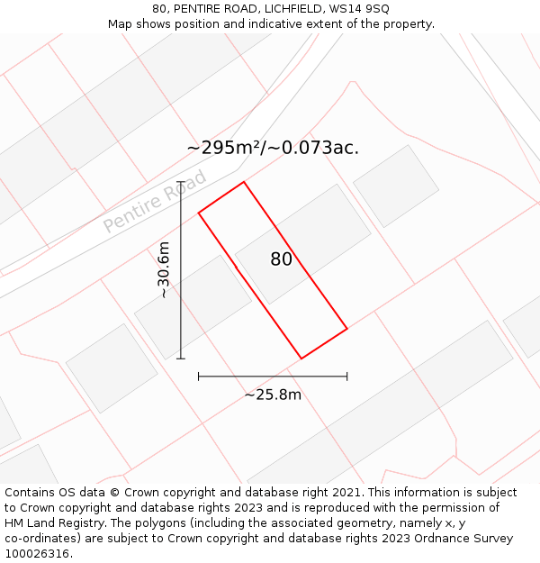 80, PENTIRE ROAD, LICHFIELD, WS14 9SQ: Plot and title map