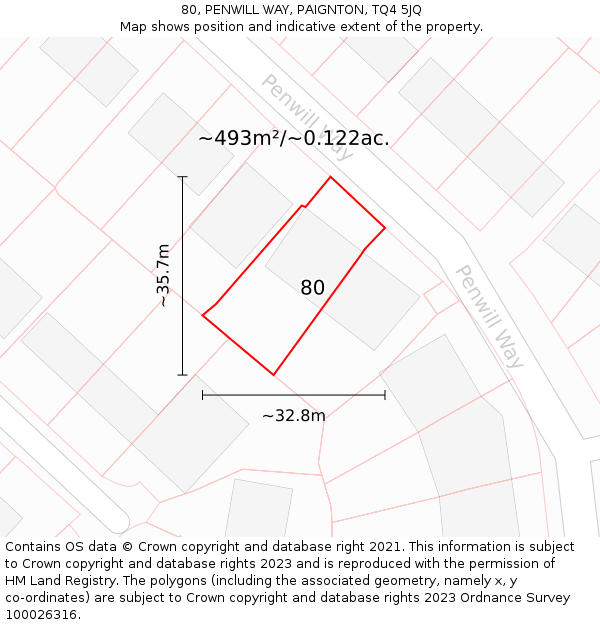 80, PENWILL WAY, PAIGNTON, TQ4 5JQ: Plot and title map