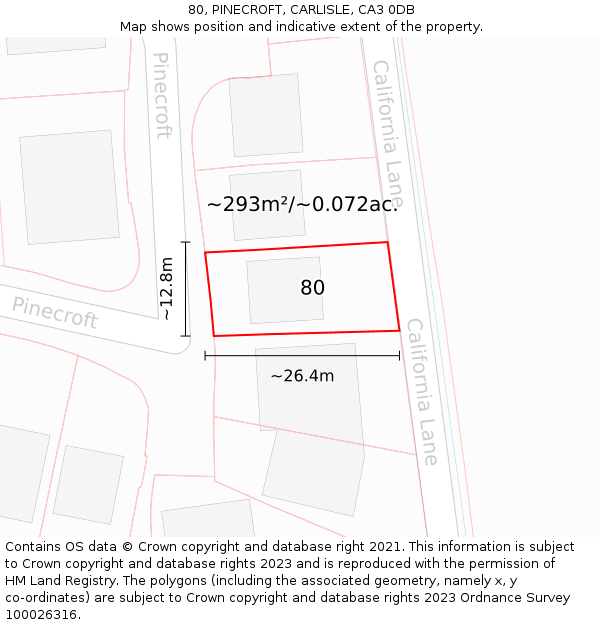 80, PINECROFT, CARLISLE, CA3 0DB: Plot and title map