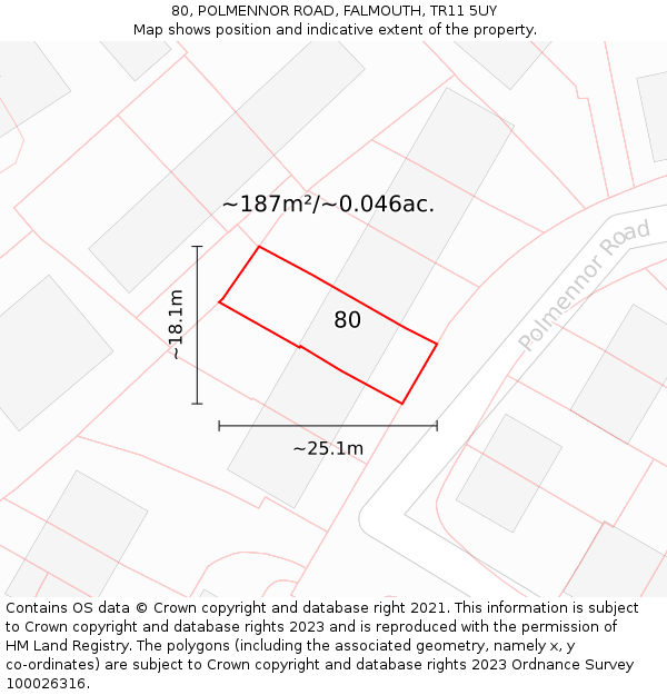 80, POLMENNOR ROAD, FALMOUTH, TR11 5UY: Plot and title map