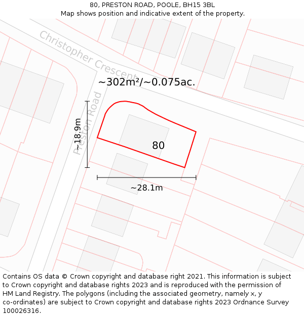 80, PRESTON ROAD, POOLE, BH15 3BL: Plot and title map