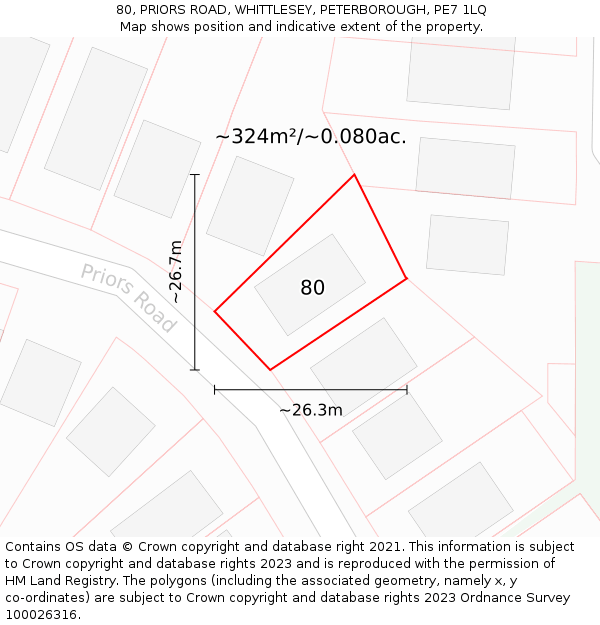 80, PRIORS ROAD, WHITTLESEY, PETERBOROUGH, PE7 1LQ: Plot and title map