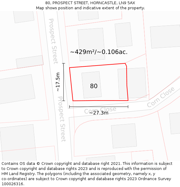 80, PROSPECT STREET, HORNCASTLE, LN9 5AX: Plot and title map