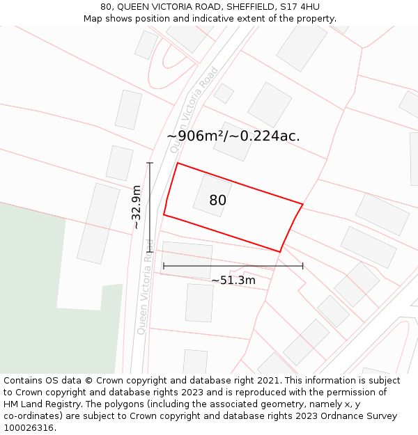 80, QUEEN VICTORIA ROAD, SHEFFIELD, S17 4HU: Plot and title map