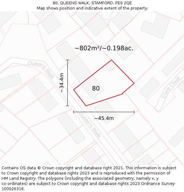 80, QUEENS WALK, STAMFORD, PE9 2QE: Plot and title map