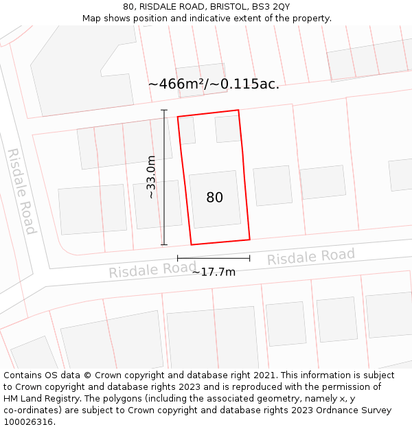 80, RISDALE ROAD, BRISTOL, BS3 2QY: Plot and title map