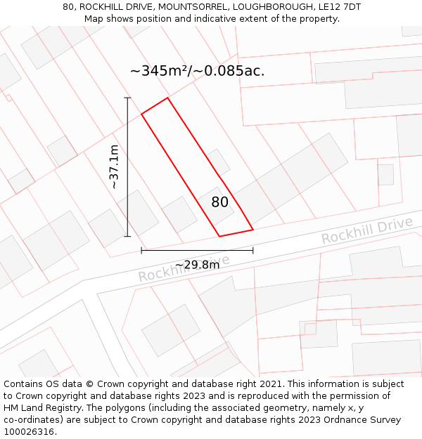 80, ROCKHILL DRIVE, MOUNTSORREL, LOUGHBOROUGH, LE12 7DT: Plot and title map