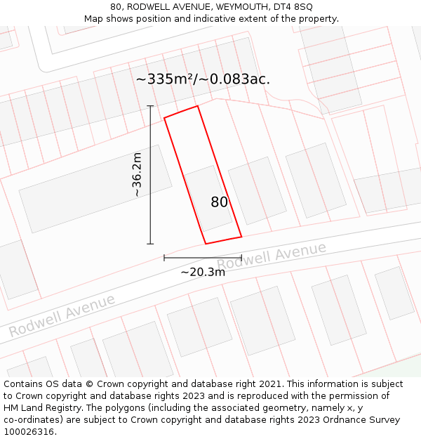 80, RODWELL AVENUE, WEYMOUTH, DT4 8SQ: Plot and title map