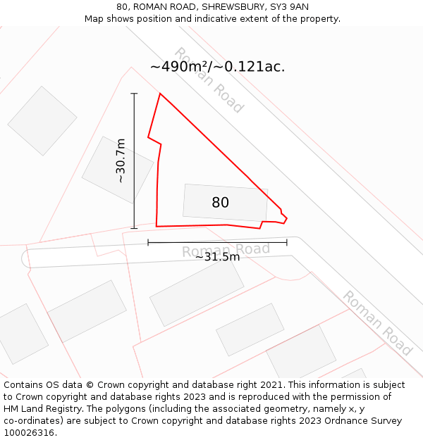 80, ROMAN ROAD, SHREWSBURY, SY3 9AN: Plot and title map