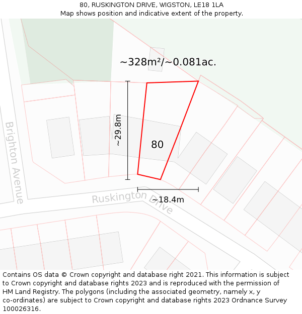 80, RUSKINGTON DRIVE, WIGSTON, LE18 1LA: Plot and title map