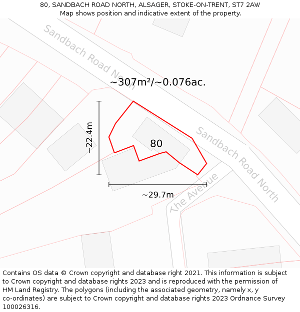 80, SANDBACH ROAD NORTH, ALSAGER, STOKE-ON-TRENT, ST7 2AW: Plot and title map