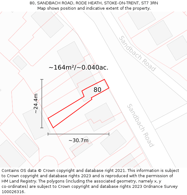 80, SANDBACH ROAD, RODE HEATH, STOKE-ON-TRENT, ST7 3RN: Plot and title map