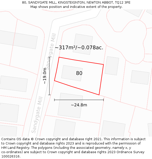 80, SANDYGATE MILL, KINGSTEIGNTON, NEWTON ABBOT, TQ12 3PE: Plot and title map