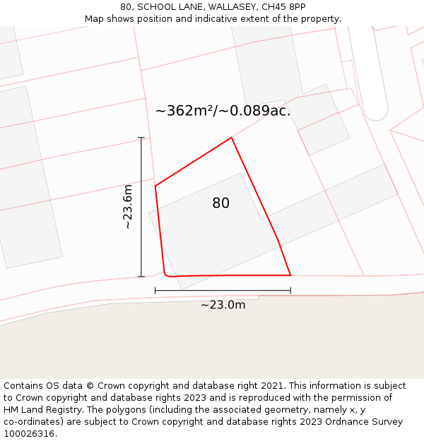 80, SCHOOL LANE, WALLASEY, CH45 8PP: Plot and title map