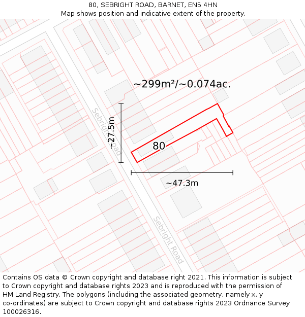 80, SEBRIGHT ROAD, BARNET, EN5 4HN: Plot and title map