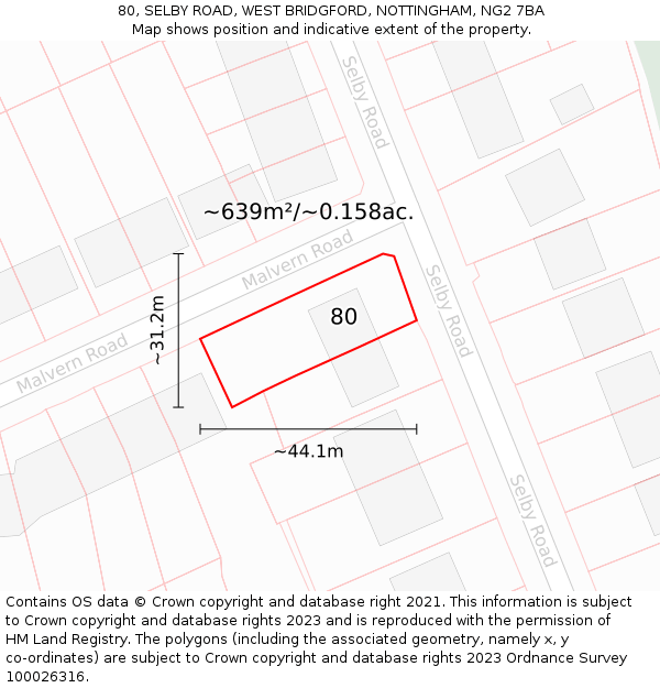 80, SELBY ROAD, WEST BRIDGFORD, NOTTINGHAM, NG2 7BA: Plot and title map