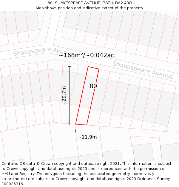 80, SHAKESPEARE AVENUE, BATH, BA2 4RQ: Plot and title map