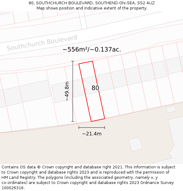 80, SOUTHCHURCH BOULEVARD, SOUTHEND-ON-SEA, SS2 4UZ: Plot and title map