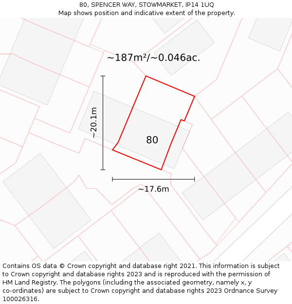 80, SPENCER WAY, STOWMARKET, IP14 1UQ: Plot and title map