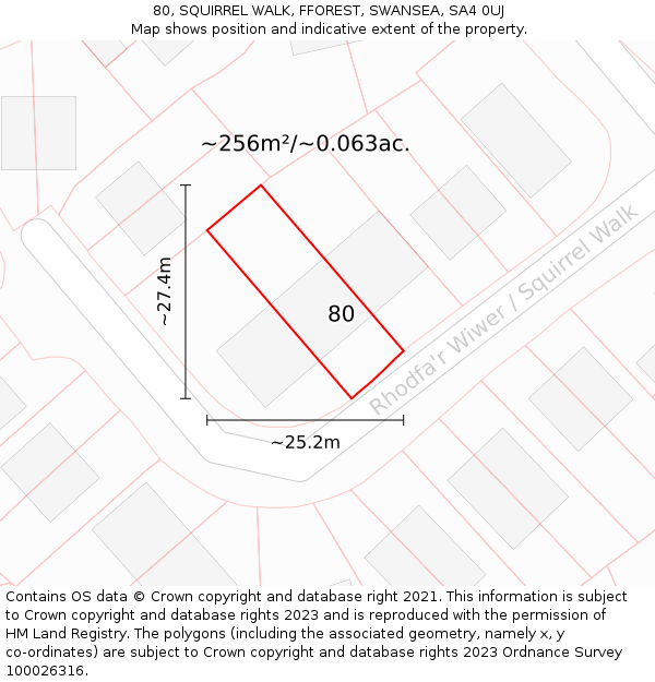 80, SQUIRREL WALK, FFOREST, SWANSEA, SA4 0UJ: Plot and title map