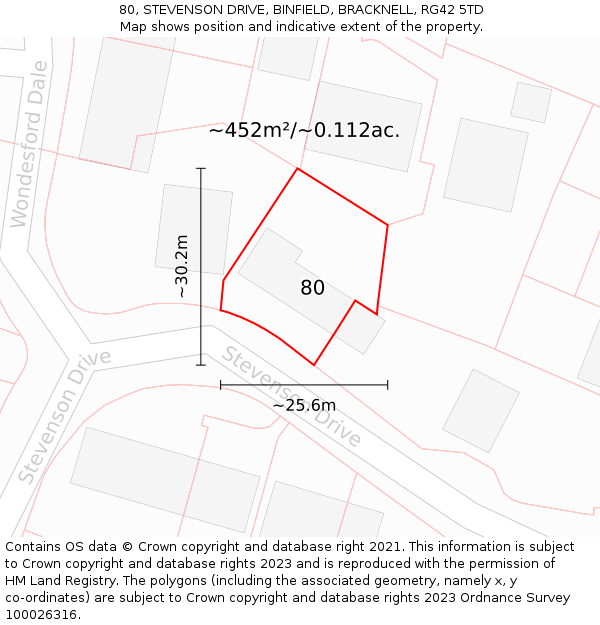 80, STEVENSON DRIVE, BINFIELD, BRACKNELL, RG42 5TD: Plot and title map